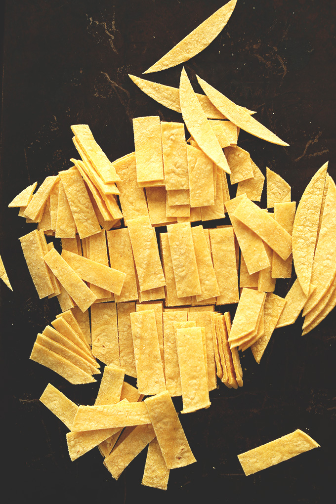 Sliced tortilla for making homemade Chili Cheese Fritos