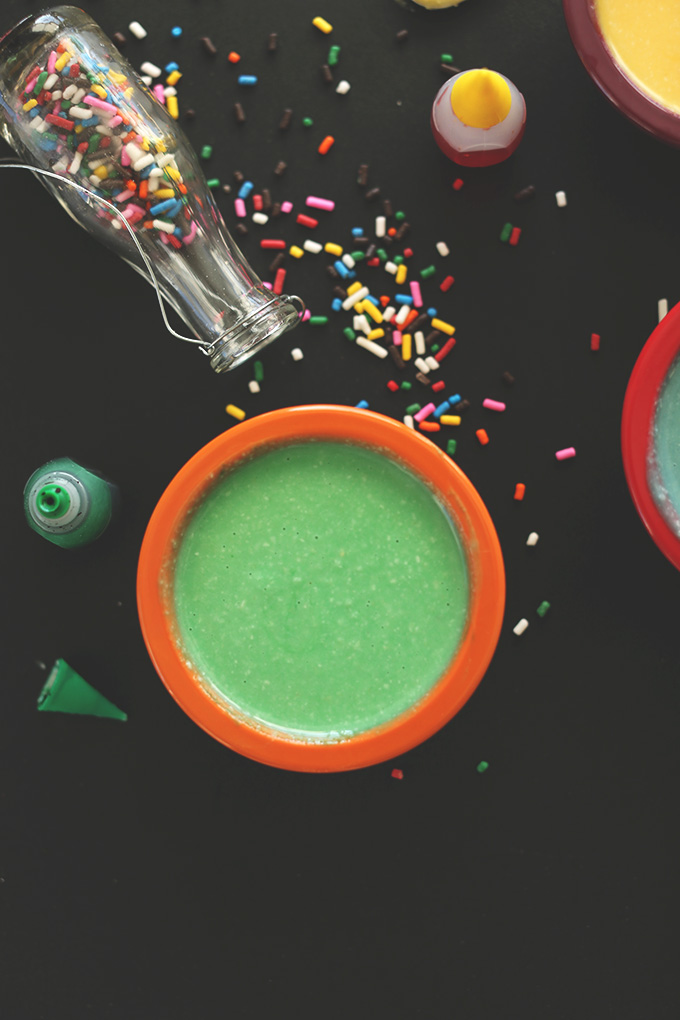Bowl of green Coconut Macadamia Butter Frosting