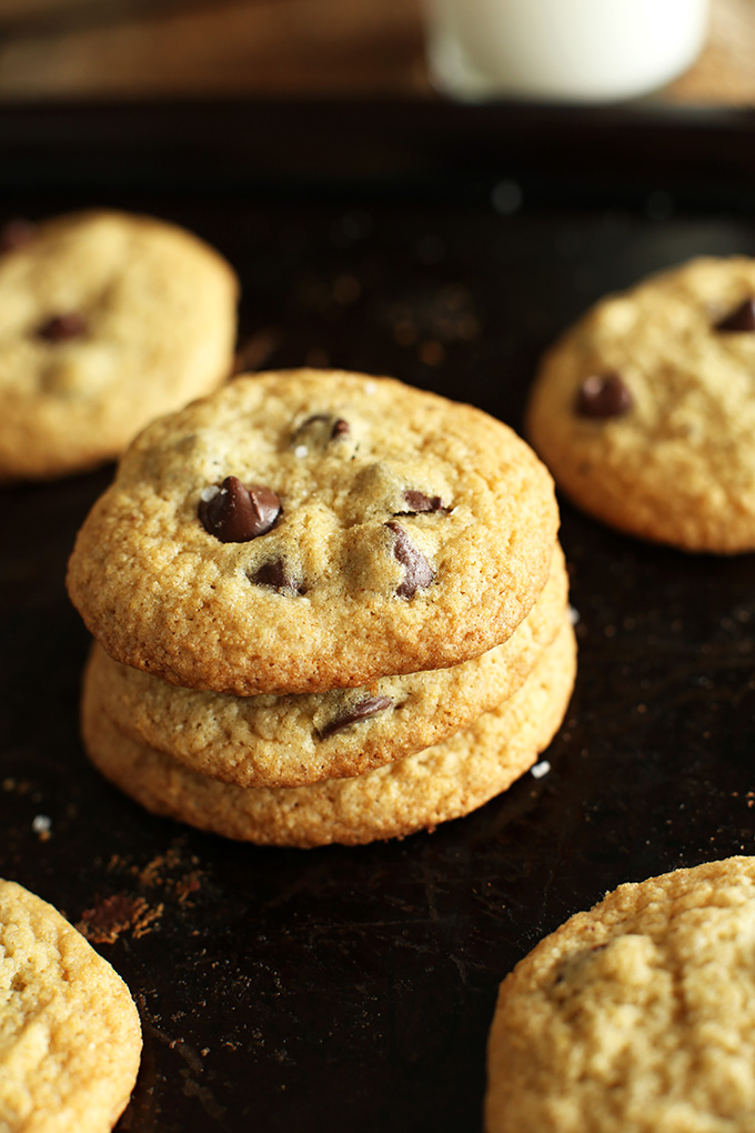 Stack of GF Chocolate Chip Cookies for a delicious dairy-free dessert