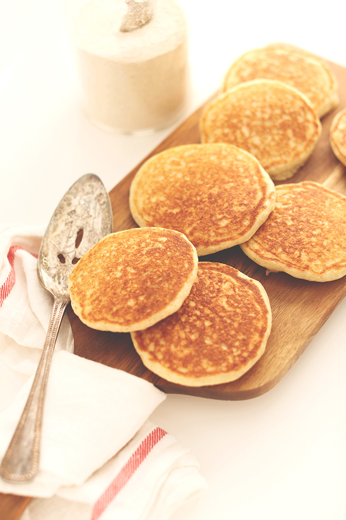 Cutting board with freshly made Gluten-Free Pancakes