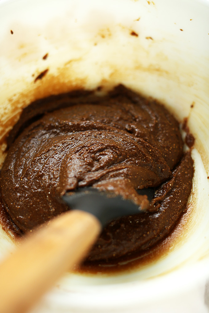 Using a rubber spatula to mix the batter for Gluten-Free Vegan Gingerbread Cookies