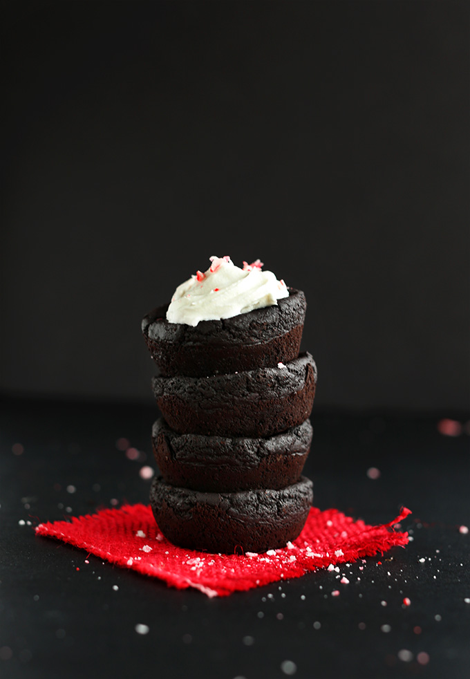 Stacked batch of our Vegan Black Bean Peppermint Brownies recipe