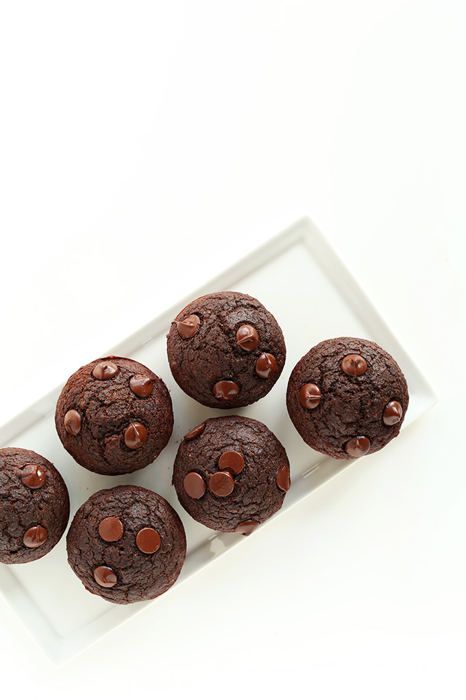 Healthy dessert of Vegan Double Chocolate Muffins made with beets