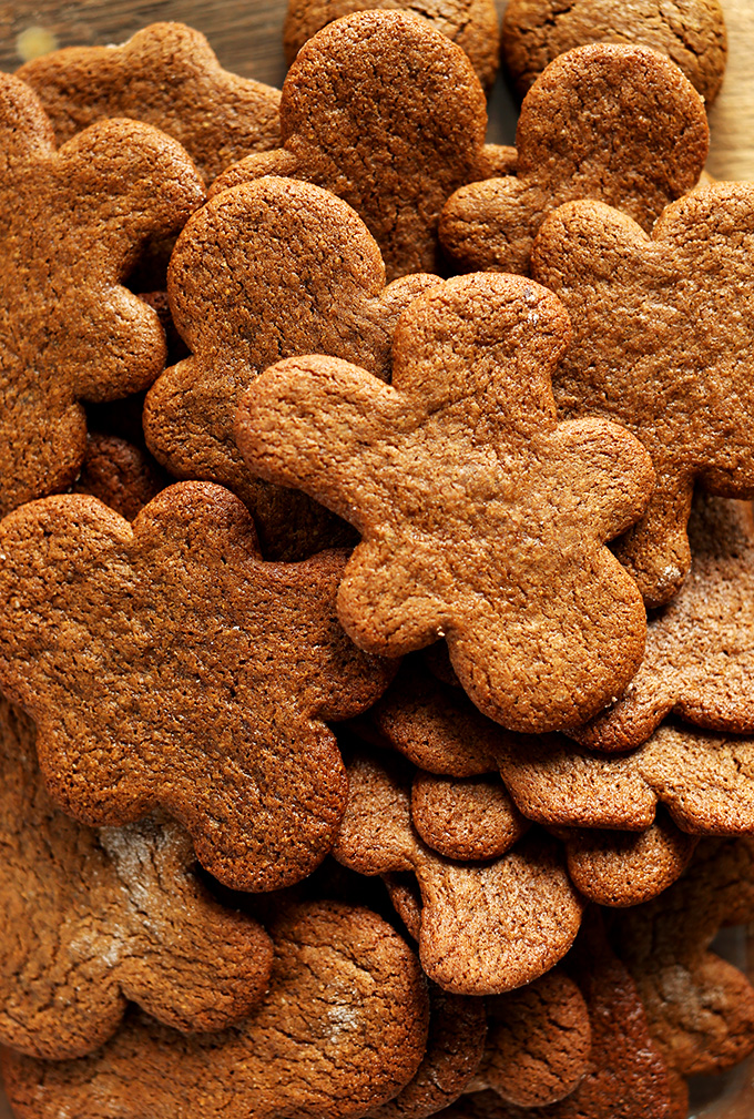 Cutting board with a batch of our Vegan Gluten-Free Gingerbread Men recipe