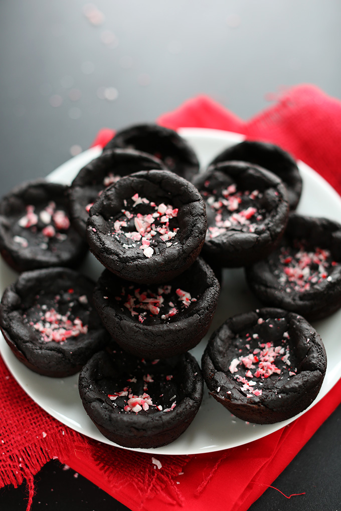 Plate stacked with Vegan Gluten-Free Peppermint Black Bean Brownies