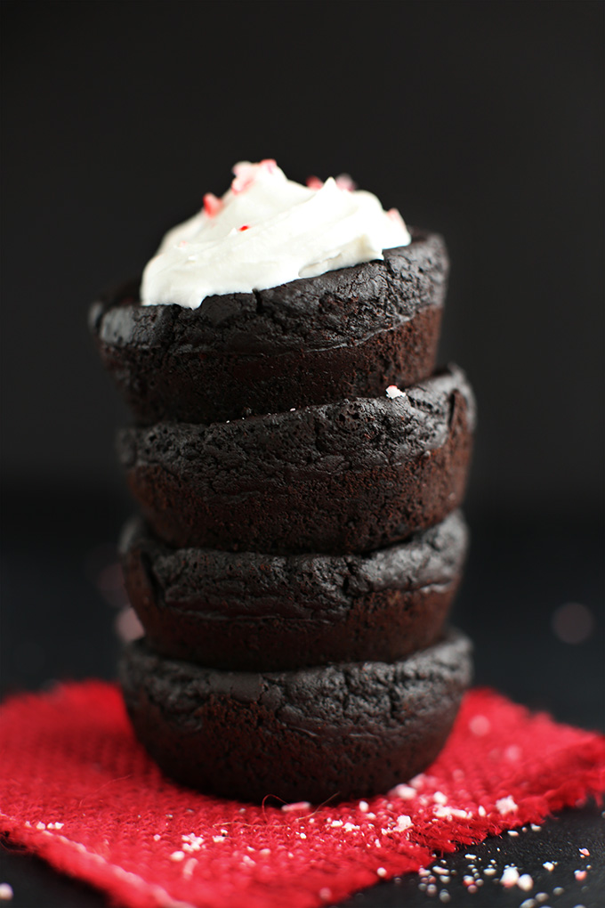 Stack of four gluten-free Vegan Peppermint Black Bean Brownies