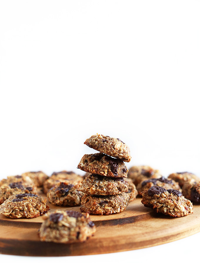 Cutting board with a stack and scattering of delicious Vegan Cookies