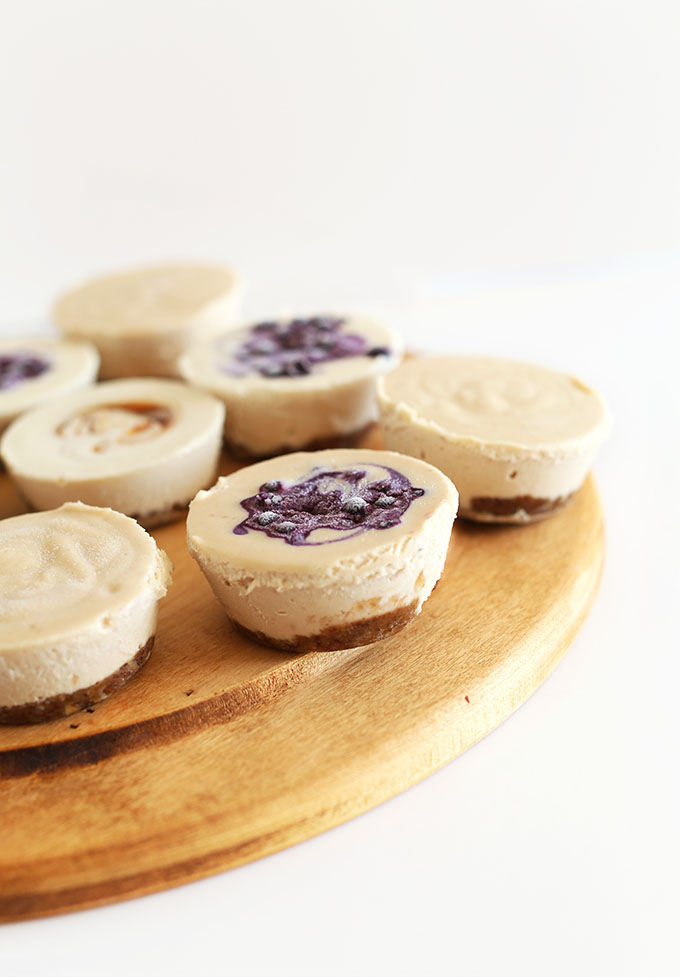 Creamy Vegan Cheesecake Bites resting on a cutting board