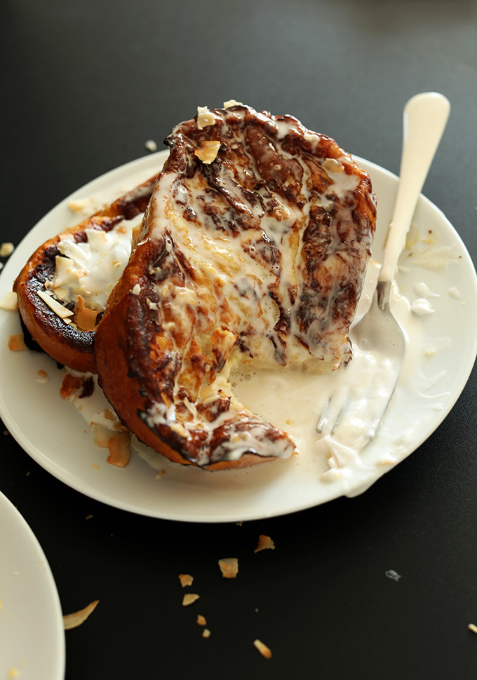 Slices of Coconut Cream Pie French Toast on a plate