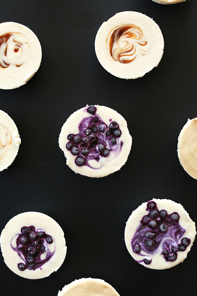 Mini Vegan Cheesecake Bites on a dark background