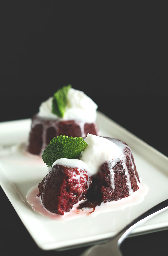 Beautiful homemade Vegan Chocolate Lava Cakes on a plate