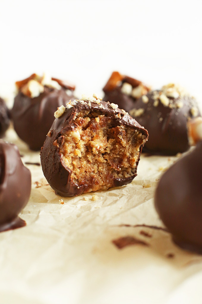 Revealing the inside of a Vegan PB Pretzel Truffle
