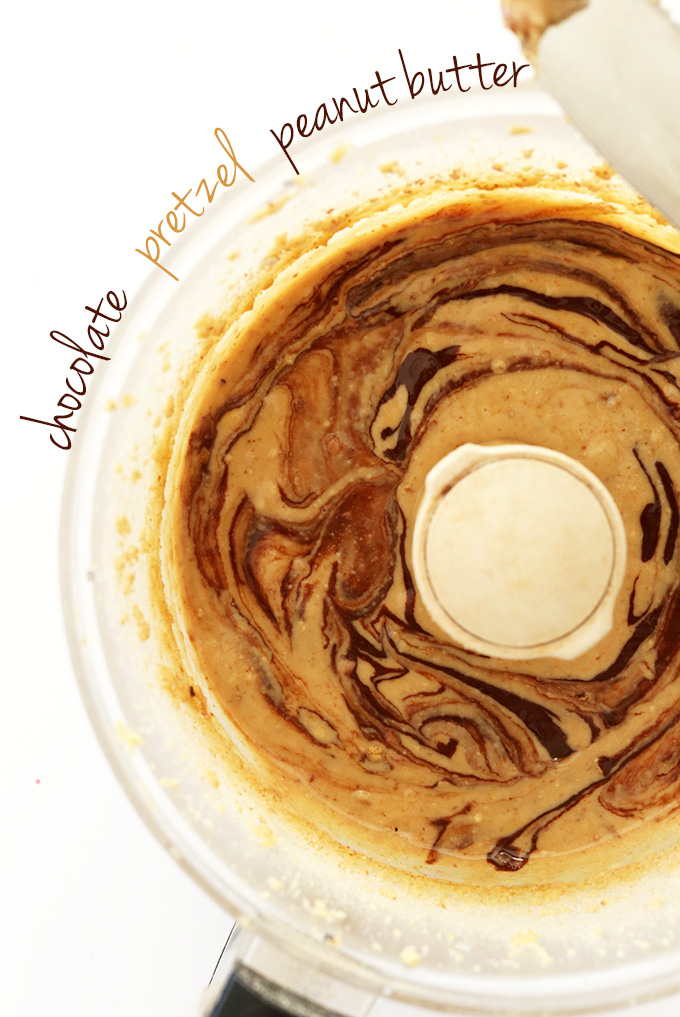 Food processor with homemade Chocolate Pretzel Peanut Butter