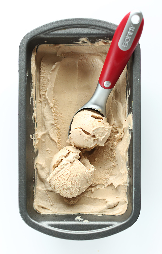 Scoops of gluten-free vegan Chai Ice Cream made from cashews