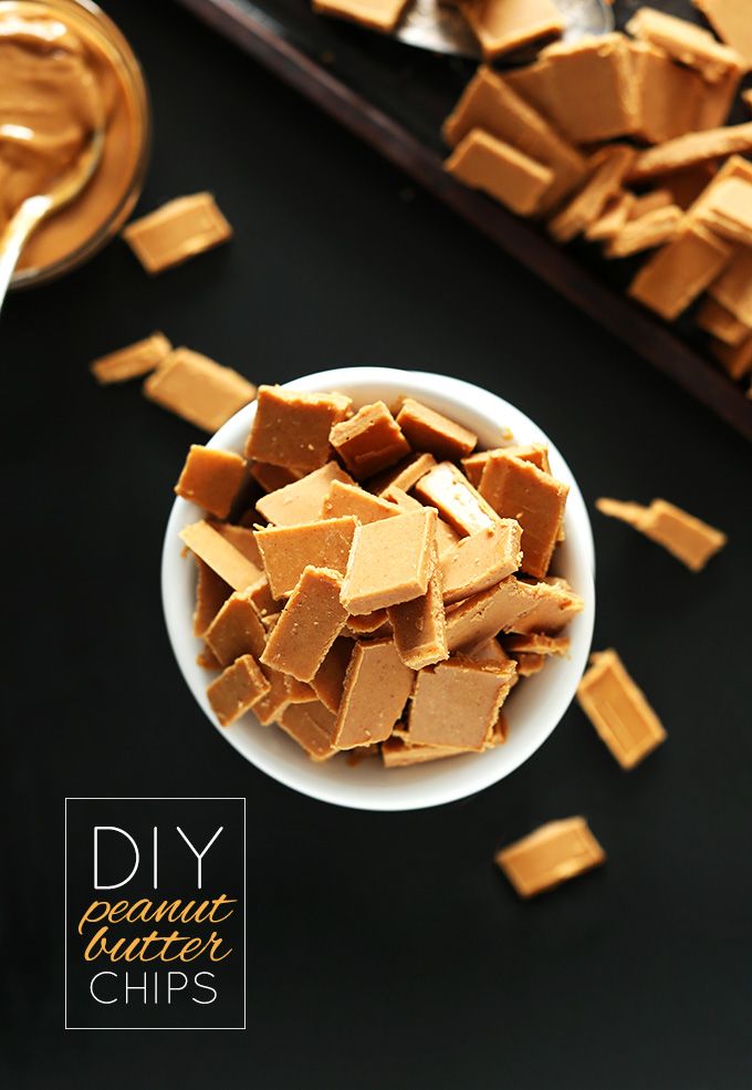 Bowl stacked high with a batch of gluten-free vegan Peanut Butter Chips