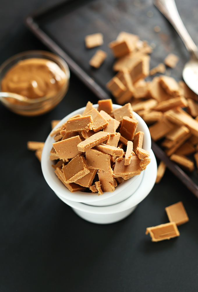 Baking sheet and bowl of DIY PB Chips