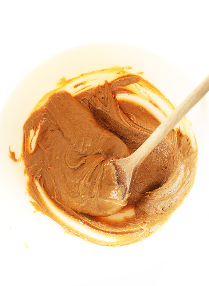 Stirring together ingredients for homemade Peanut Butter Chips