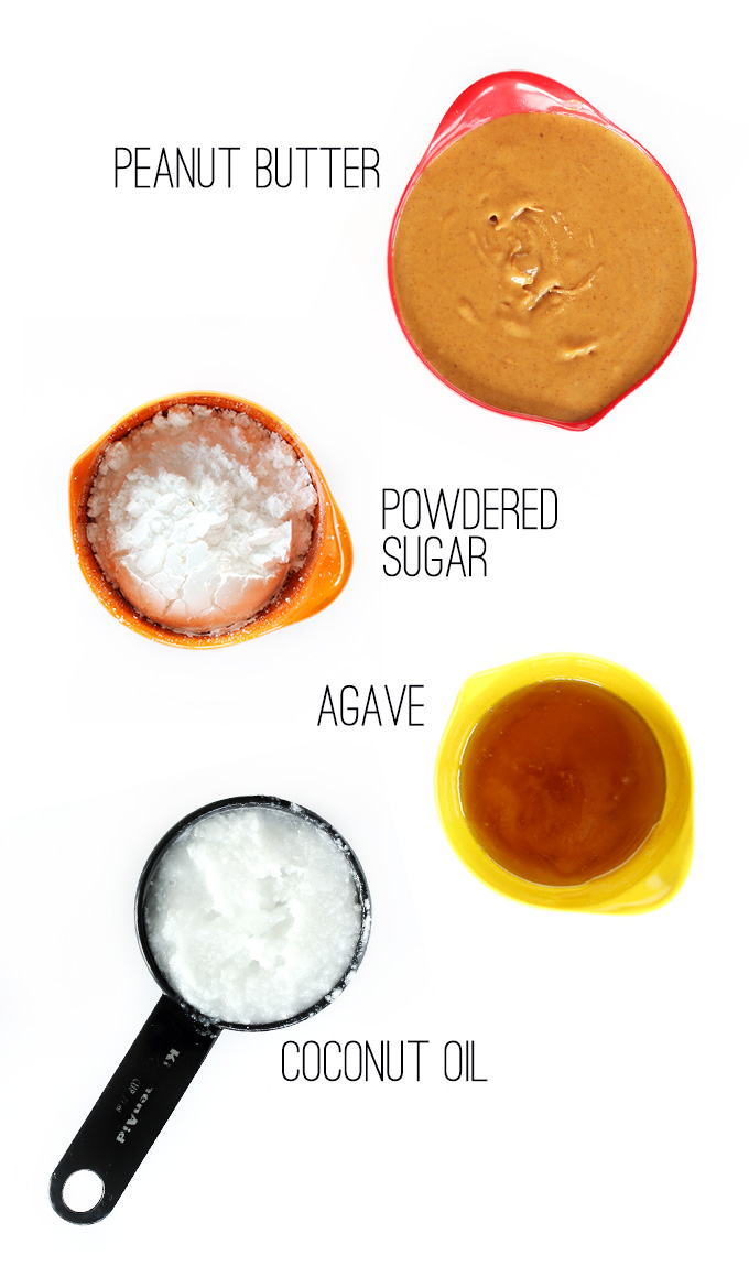 Peanut butter, powdered sugar, agave, and coconut oil for making DIY PB Chips