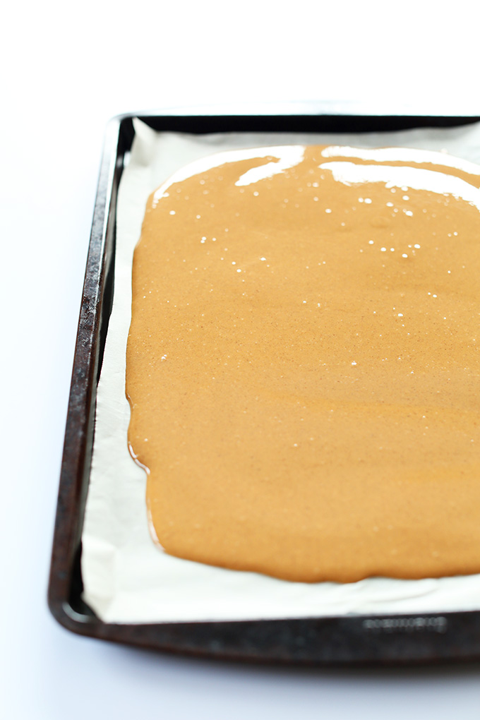 Baking sheet with Peanut Butter Chip batter ready to set up