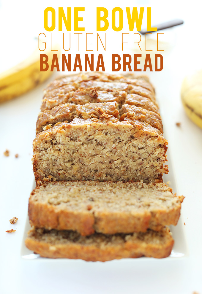 Partially sliced loaf of our 1-Bowl Gluten-Free Banana Bread recipe