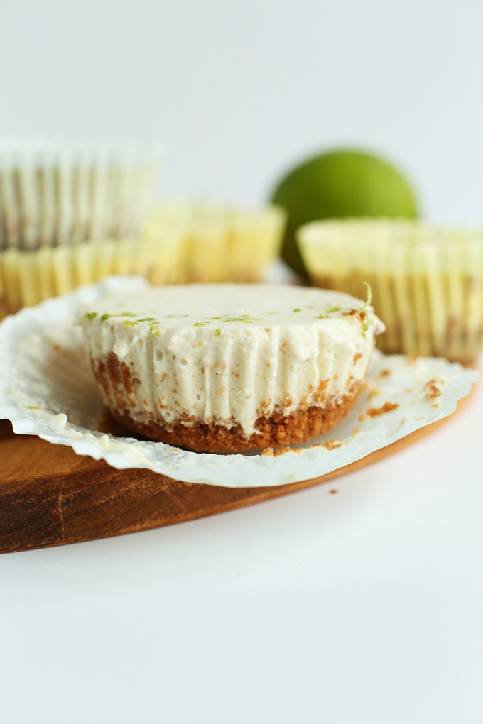 Close up shot of a Mini Vegan Key Lime Pie