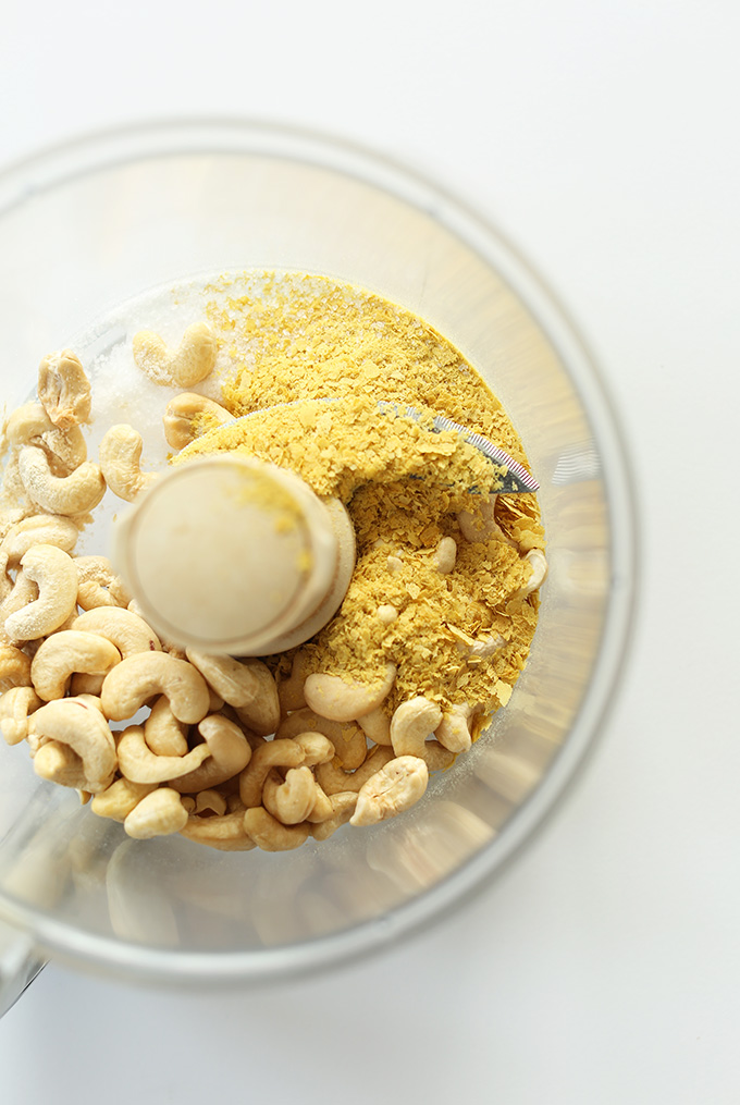 Making Vegan Cashew Parmesan in a food processor