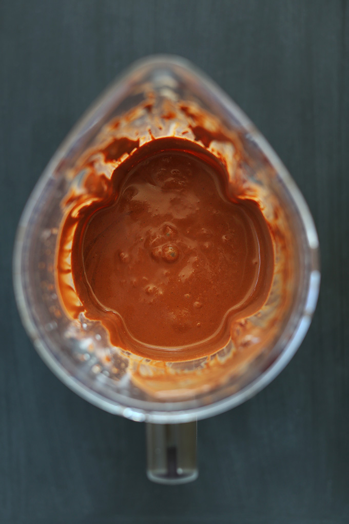 Blender filled with smooth Vegan Chocolate Pie Filling
