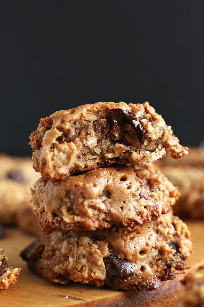 Stack of vegan gluten-free Peanut Butter Chocolate Chip Cookies