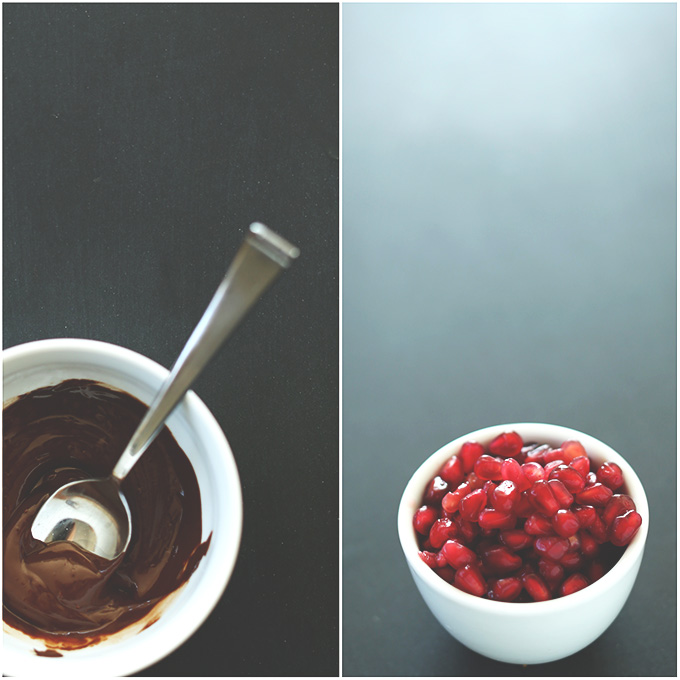 Pomegranate seeds and melted chocolate for topping Sweet Potato Dessert Fries