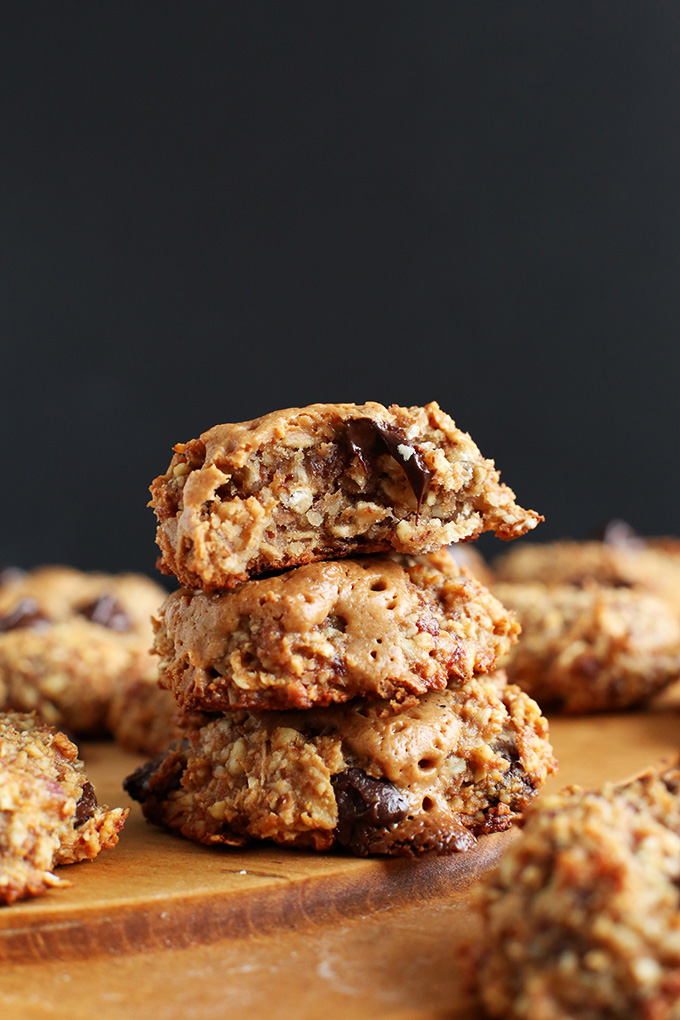 Easy Double Peanut Butter Chocolate Chip Cookies! #Vegan #glutenfree refined sugar and butter free. Healthy AND delicious