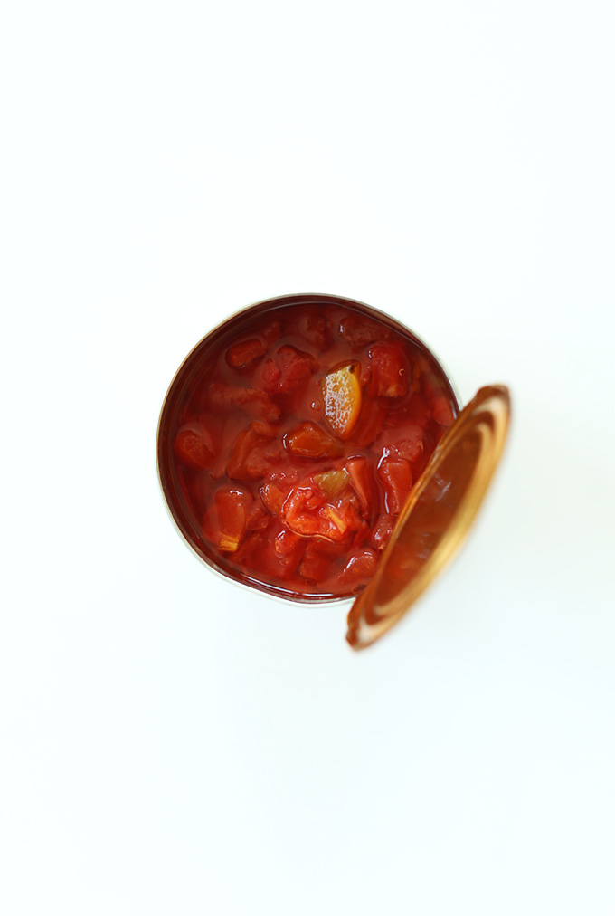 Can of diced tomatoes for Vegan Queso Dip