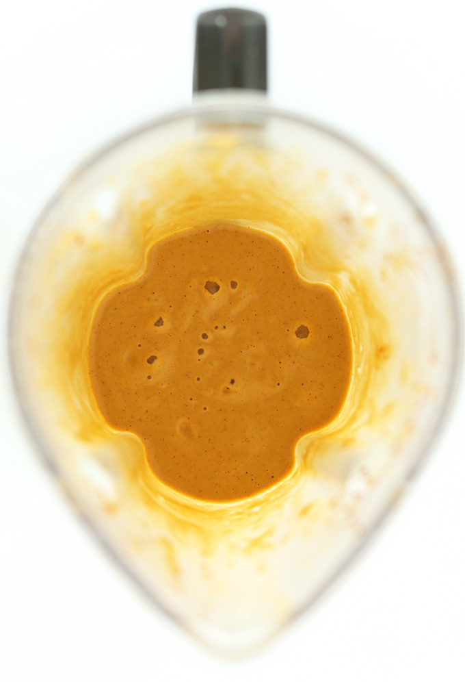 Blender with freshly blended Vegan Cashew-Less Queso Dip