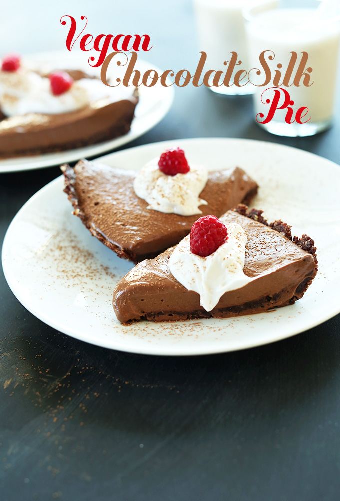 Plates with slices of Vegan Chocolate Silk Pie