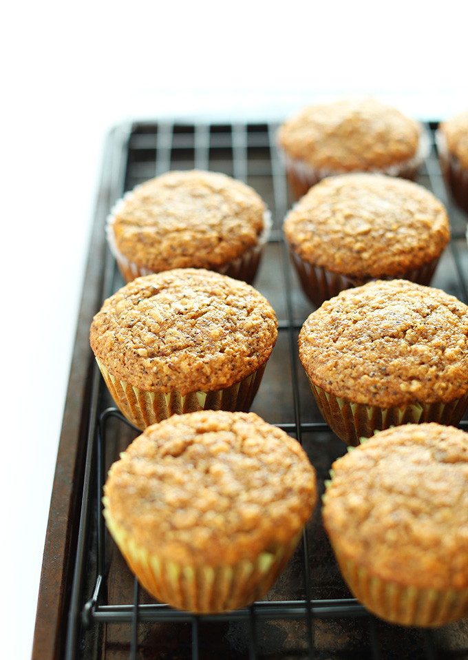 Batch of our Vegan Meyer Lemon Muffins recipe resting on a cooling rack