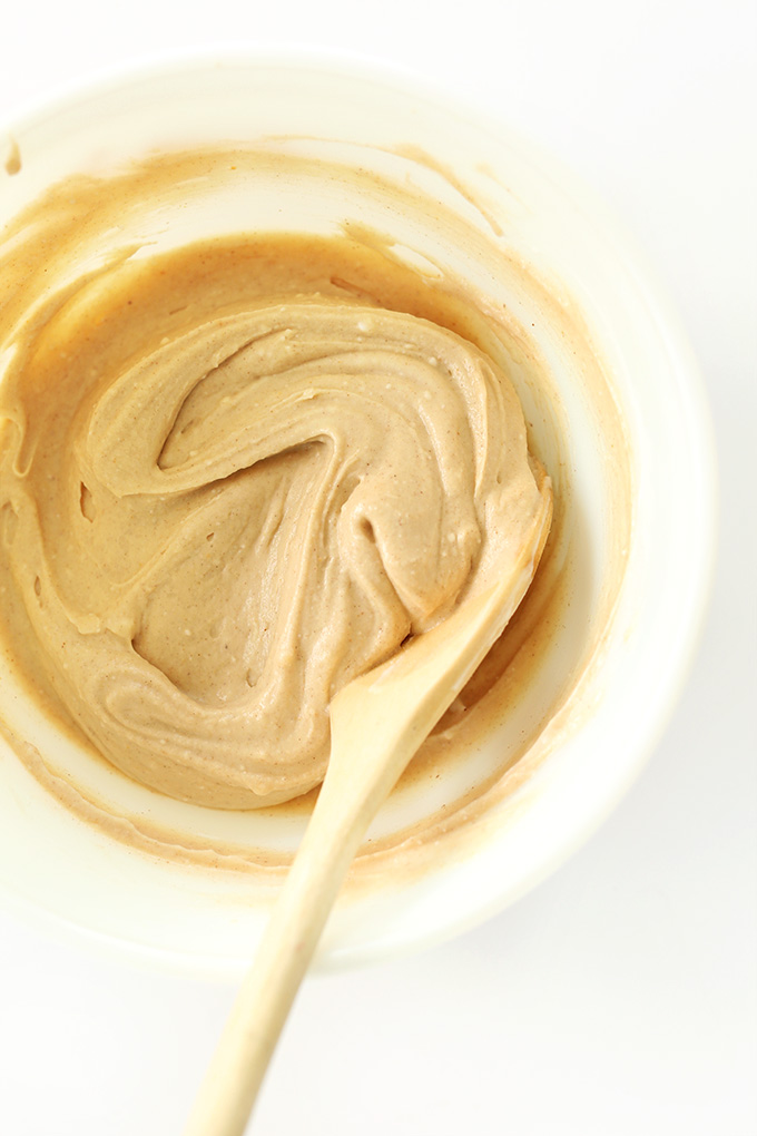 Bowl of freshly whipped simple Vegan Peanut Butter Mousse