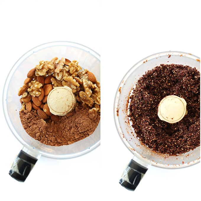 Food processor with 3 simple ingredients for brownie dough