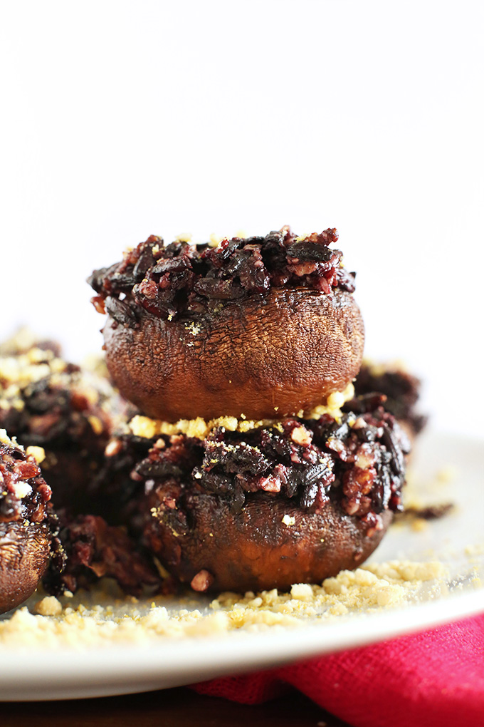 Stack of Vegan Rice and Walnut Stuffed Mushrooms