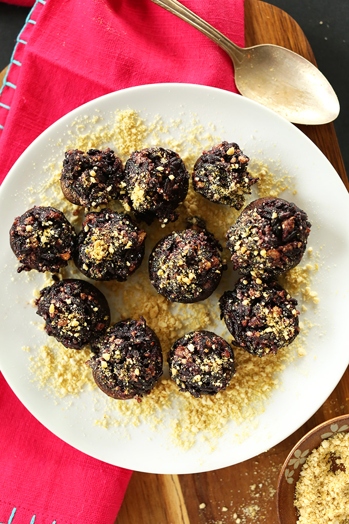 Plate of gluten-free vegan Stuffed Mushrooms