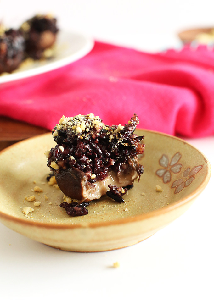 A perfectly cooked Vegan Stuffed Mushroom on a small plate