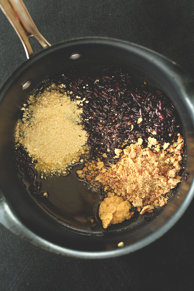 Cooking filling ingredients for Vegan Stuffed Mushrooms