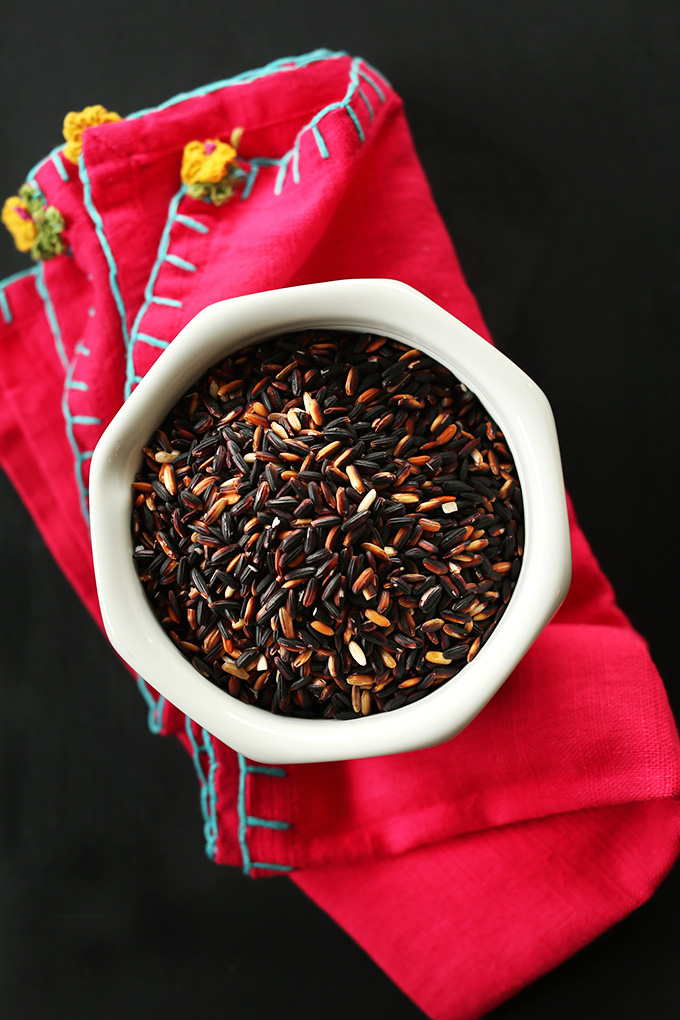 Bowl of Black Rice for making our Vegan Stuffed Mushrooms recipe