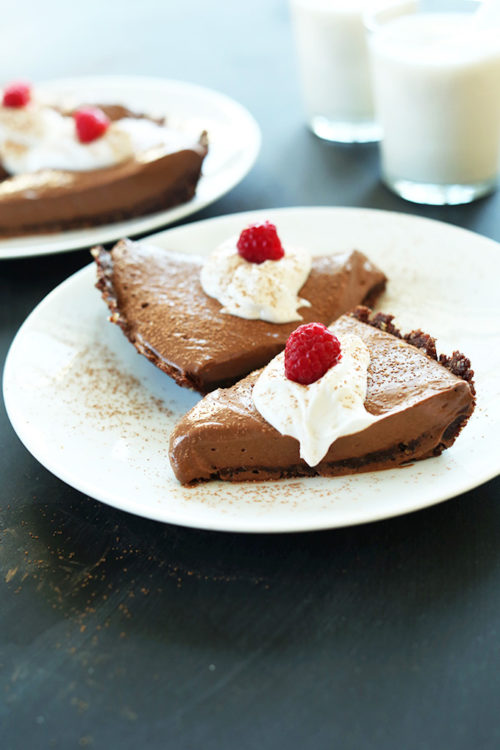 Silky and delicious Vegan Chocolate Silk Pie slices on plates