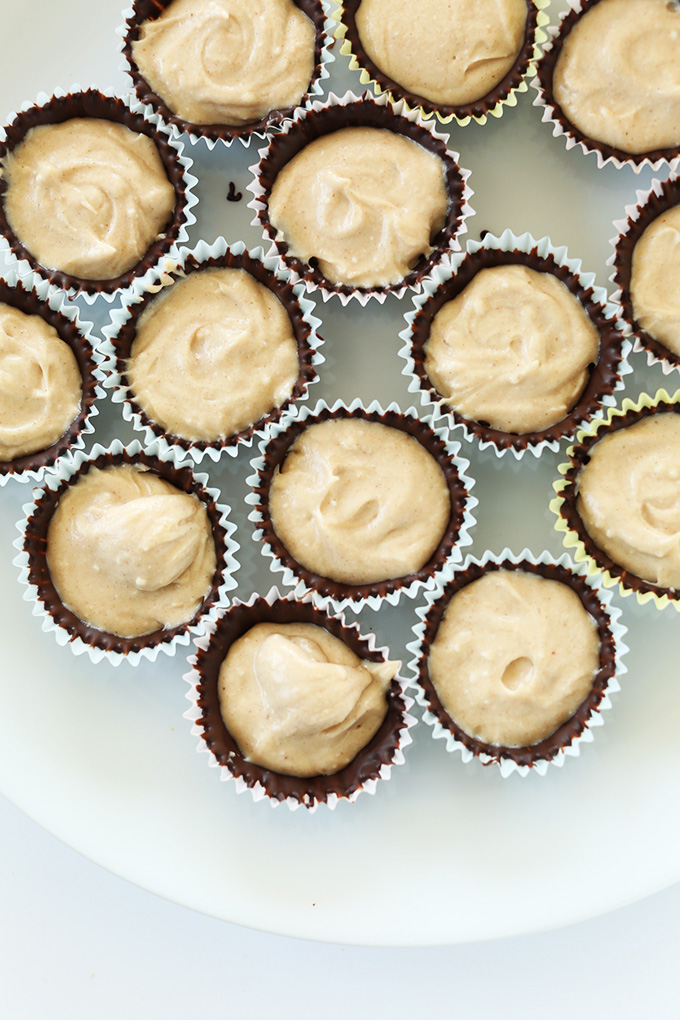 Top down shot of PB Mousse Cups for a delicious gluten-free vegan dessert