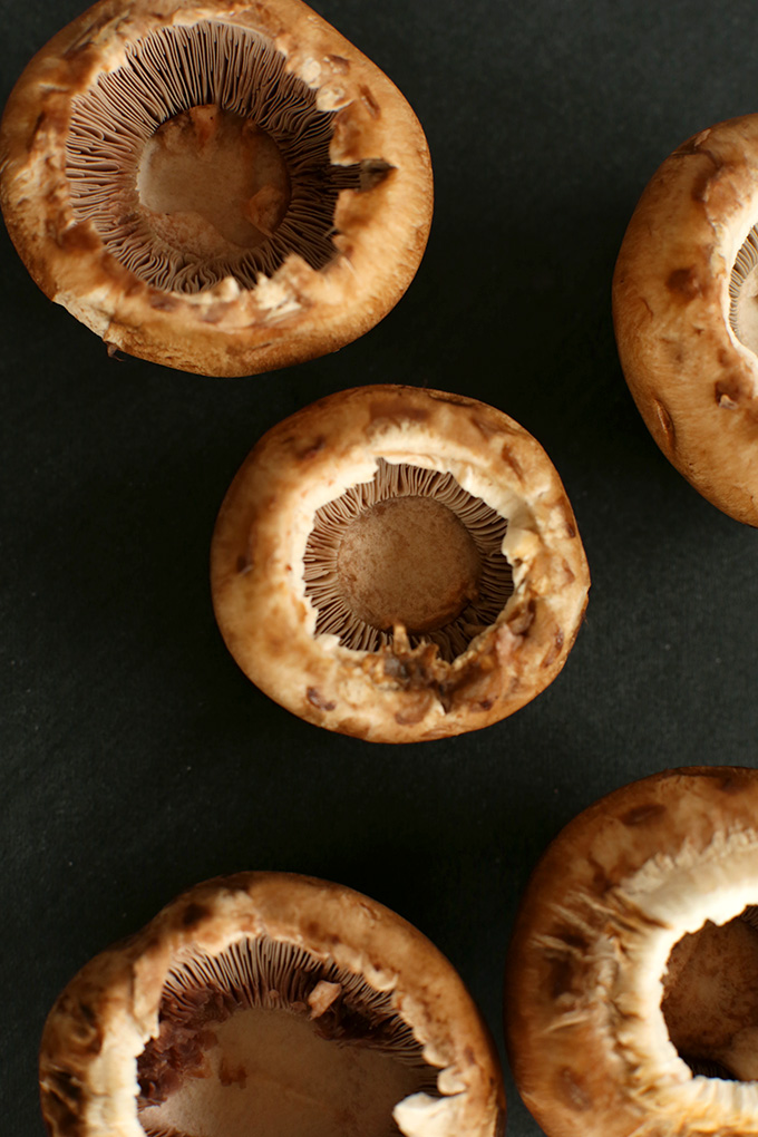 Cremini mushrooms with stems removed for making Vegan Stuffed Mushrooms