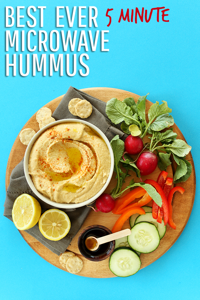 Veggie platter and bowl of simple homemade hummus