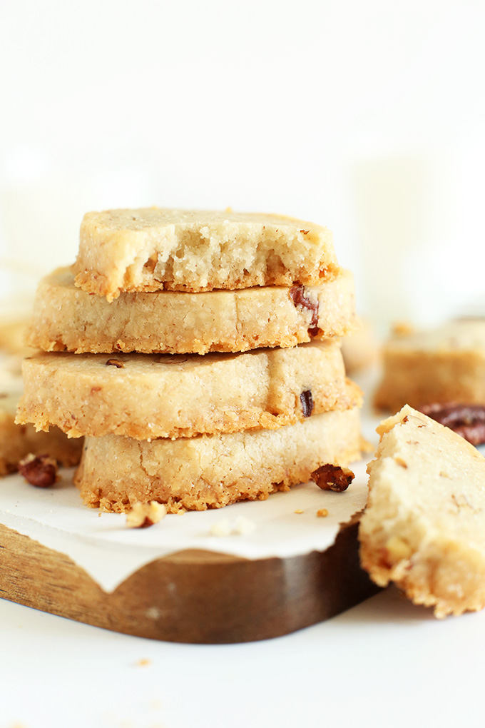 Stack of Vegan Banana Pecan Shortbread Cookies