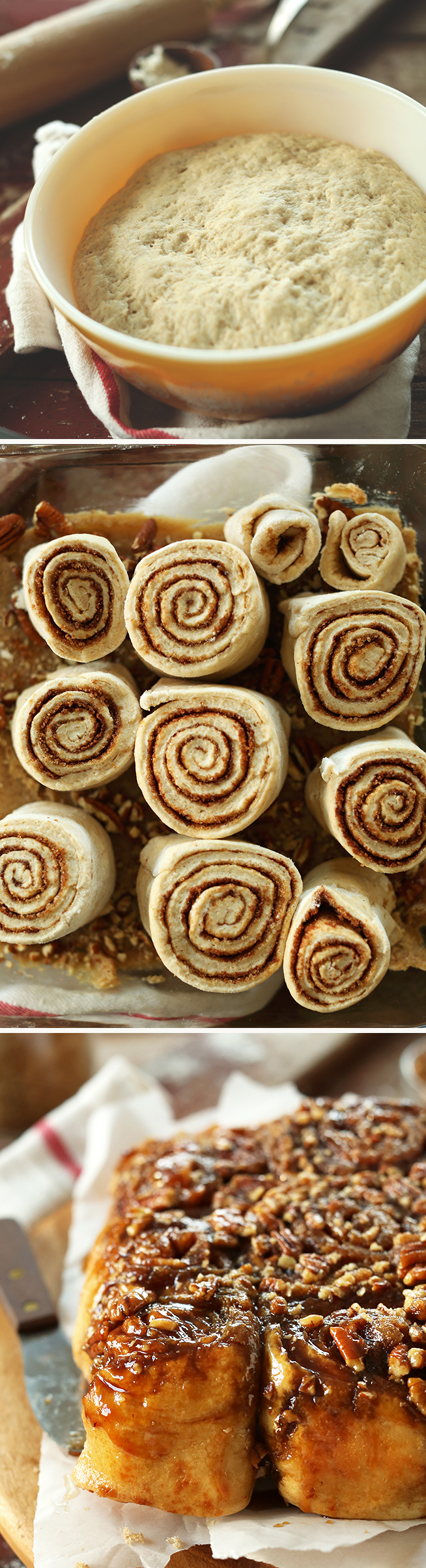 Series of photos showing how to make our simple Vegan Sticky Buns