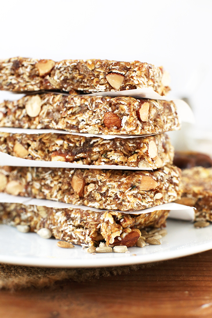 Stack of our naturally-sweetened super seedy vegan granola bars