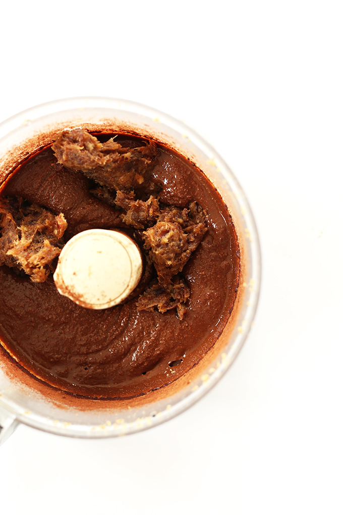 Making a batch of our Easy Vegan Brownie Batter Spread in the food processor