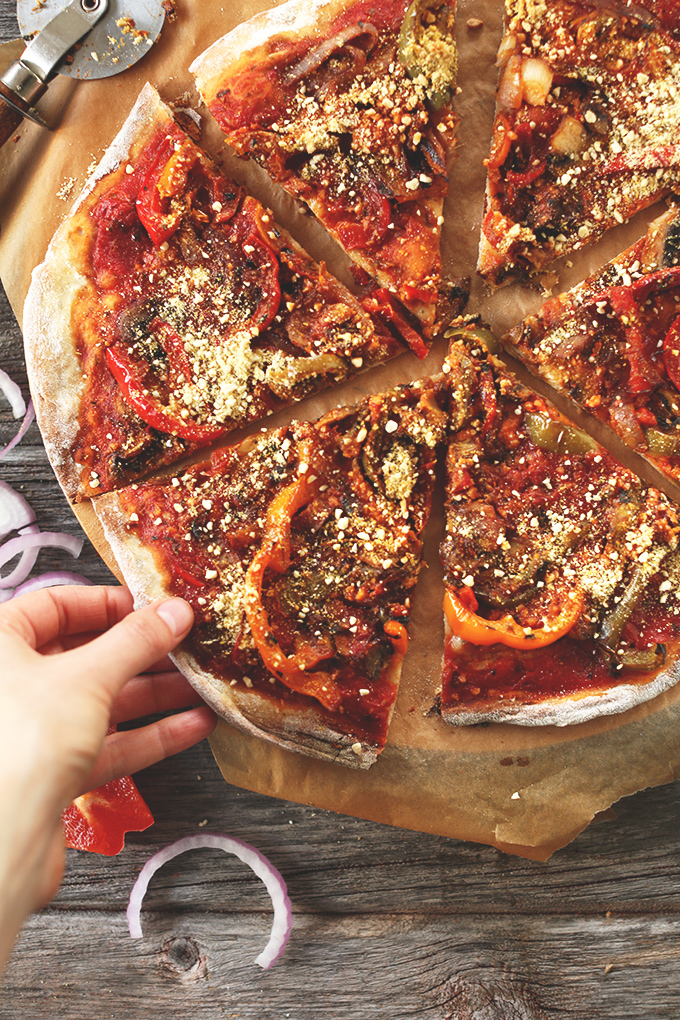 Grabbing a slice of the Best Vegan Pizza